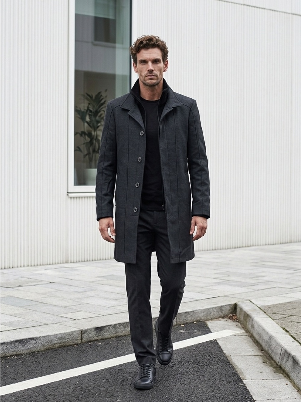 Zara Man Denim Couture Large Coat With Layered Full Zip Sweater High Neck Preppy